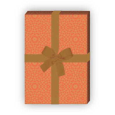 Ornament Geschenkpapier Set edlem Stern Mosaik, orange - G8486, 32 x 48cm