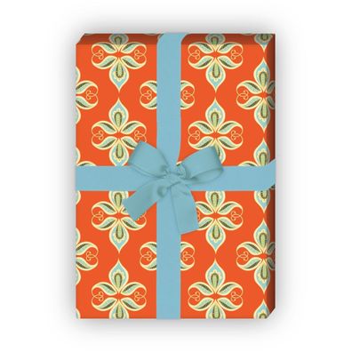 Paisley Geschenkpapier mit Lilien Ornament, orange zum Einpacken - G11508, 32 x 48cm