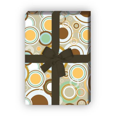 Poppiges Geschenkpapier, Dekorpapier im coolen Kreis Punkte Design, beige - G8810