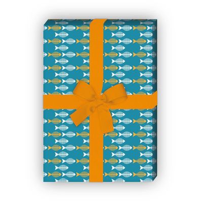 Retro Geschenkpapier mit kleinen Fischen in orange - G6372, 32 x 48cm