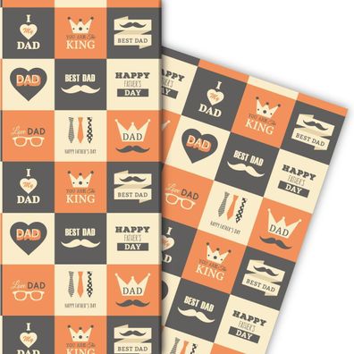 Retro Geschenkpapier mit Vatertags Glückwünschen in orange - G6379, 32 x 48cm