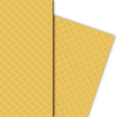 Retro Kachel Geschenkpapier im geometrischen Vintage Design, gelb - G8332, 32 x 48cm