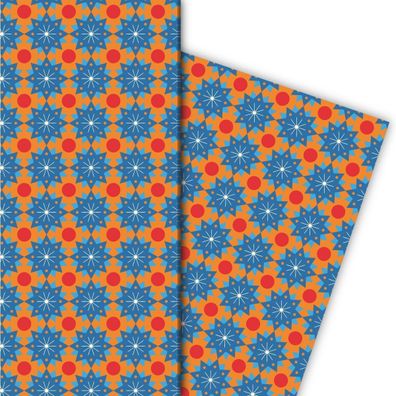 Retro Sternen Geschenkpapier im 70er Jahre Stil, orange - G8219, 32 x 48cm