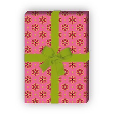 Retro Streu Blumen Geschenkpapier Set, Dekorpapier in schönen Farben, rosa - G8764