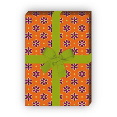 Retro Streu Blumen Geschenkpapier, Dekorpapier in schönen Farben, orange, - G8765