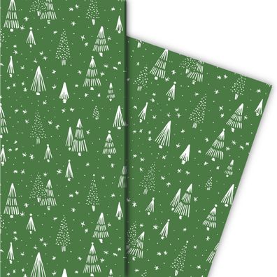 Retro Weihnachtspapier mit grafischem Weihnachtsbaum Wald, grün2 x 48cm - G9835