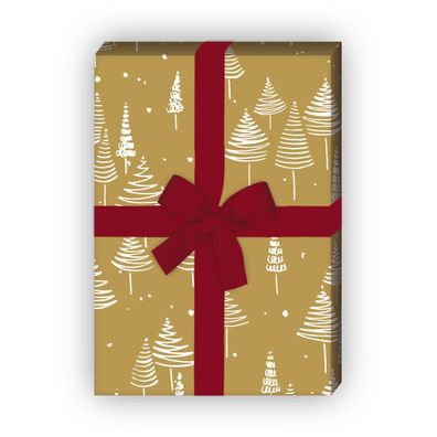 Retro Weihnachtspapier mit schönem Weihnachtsbaum Wald, beige x 48cm - G9840