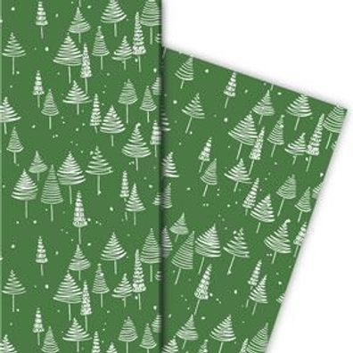 Retro Weihnachtspapier mit schönem Weihnachtsbaum Wald, grün, 32 x 48cm - G9839, 32 x