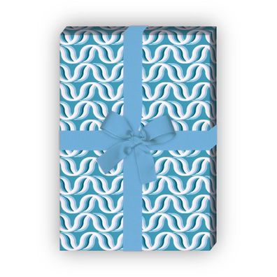 Retro Wellen Geschenkpapier Set mit Vintage Linien, blau - G8511, 32 x 48cm