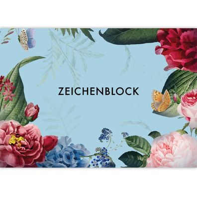 Romantischer Rosen DIN A3 Malblock mit Schmetterling, hellblau - Bq 12016