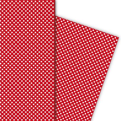 Romantisches Geschenkpapier mit kleinen Herzen weiß auf rot - G5374, 32 x 48cm