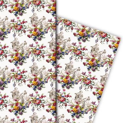 Romantisches Geschenkpapier mit Pärchen und Blumen auf weiß - G7732, 32 x 48cm