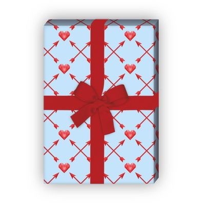 Romantisches Herz Geschenkpapier mit Amor Pfeilen, hellblau - G9921, 32 x 48cm