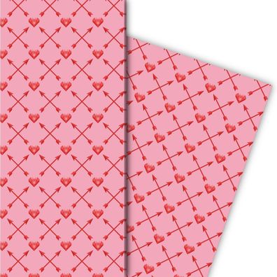 Romantisches Herz Geschenkpapier mit Amor Pfeilen, rosa - G9919, 32 x 48cm