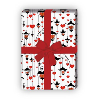 Romantisches Herz Geschenkpapier mit Laternen, weiß - G9918, 32 x 48cm