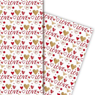 Romantisches Liebes Geschenkpapier mit Herzen, rot, weiß - G4835, 32 x 48cm