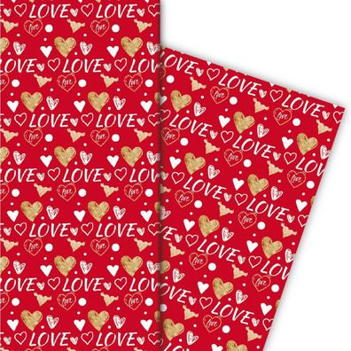 Romantisches Liebes Geschenkpapier mit Herzen, weiß, rot - G4836, 32 x 48cm