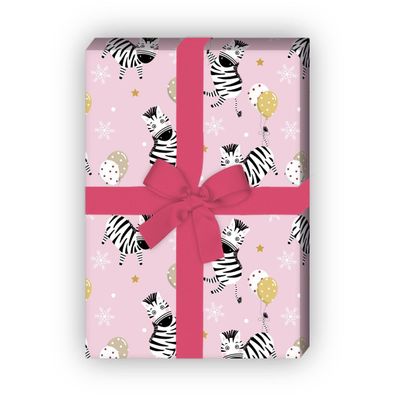 Rosa Kinder Geschenkpapier mit Zebras und Ballons - G12343, 32 x 48cm