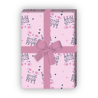 Rosa Prinzessinnen Geschenkpapier mit Eulen Kätzchen mit Herzen - G12308, 32 x 48cm