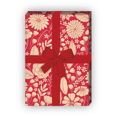 Rotes Blumen Geschenkpapier zum Einpacken mit zarten Blüten 32 x 48cm - G10259, 32 x