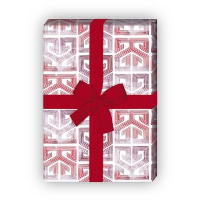 Rotes ethno Geschenkpapier zum Einpacken mit Azteken Muster 32 x 48cm - G10272, 32 x