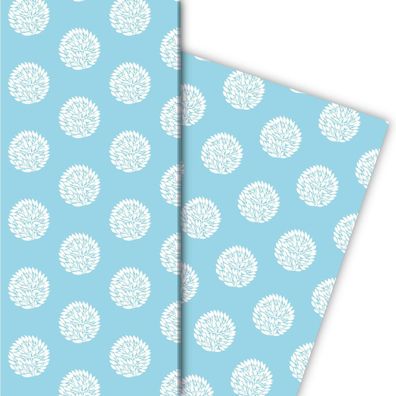 Schickes Designer Geschenkpapier mit großen Laub Punkten in hellblau - G6317, 32 x 48