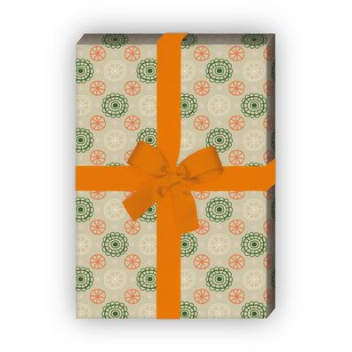 Schickes Geschenkpapier mit abstraktem Batik Blumen Muster, grün - G8304, 32 x 48cm