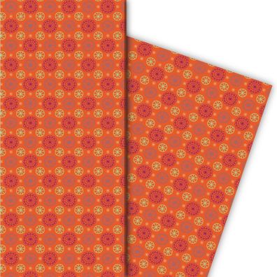 Schickes Geschenkpapier mit abstraktem Batik Blumen Muster, orange - G8305, 32 x 48cm