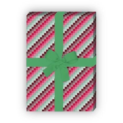 Schickes Geschenkpapier mit schrägen Pixeln in rosa hellblau - G6356, 32 x 48cm