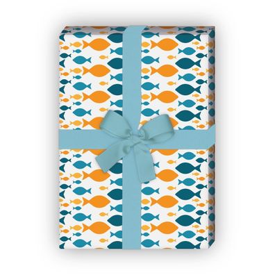 Schickes Geschenkpapier mit schwimmenden Fischen in orange - G6378, 32 x 48cm