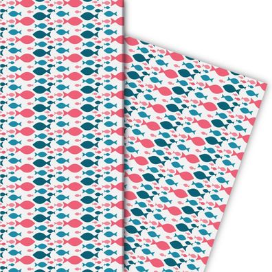 Schickes Geschenkpapier mit schwimmenden Fischen in rosa - G6377, 32 x 48cm