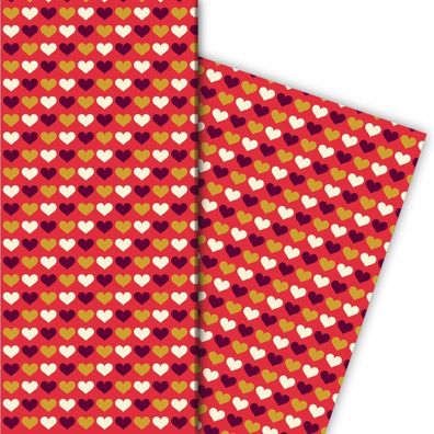 Schickes Liebes Geschenkpapier mit Herzen in Retro Farben, rot - G7635, 32 x 48cm