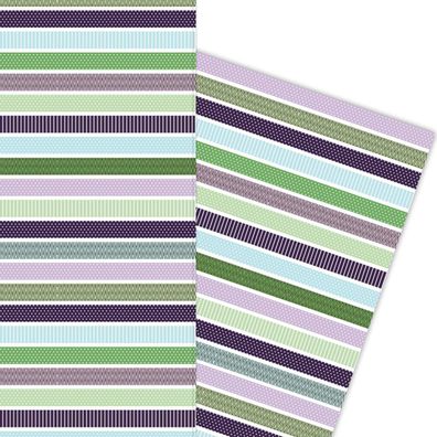 Schickes Muster Streifen Geschenkpapier in lila grün - G5901, 32 x 48cm