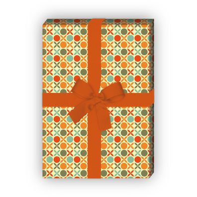 Schickes Retro Geschenkpapier mit Vintage Punkte Muster, orange, - G8611, 32 x 48cm