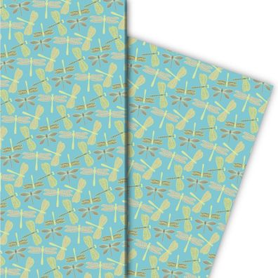 Schickes Sommer Geschenkpapier mit Libellen, hellblau - G10098, 32 x 48cm