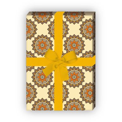 Schickes Sternen Geschenkpapier in tollen Farben zu Weihnachten, beige - G8760, 32 x
