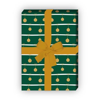 Schickes Streifen Weihnachtspapier mit Weihnachtskugeln, grün x 48cm - G9863