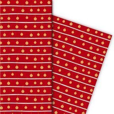 Schickes Streifen Weihnachtspapier mit Weihnachtskugeln, rot, 32 x 48cm - G9862, 32 x