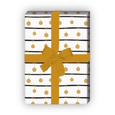 Schickes Streifen Weihnachtspapier mit Weihnachtskugeln, weiß x 48cm - G9865