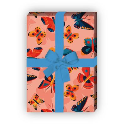 Schmetterlings Geschenkpapier im Retro Look, orange - G8248, 32 x 48cm