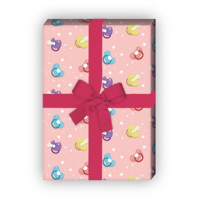 Schnuller Geschenkpapier für Babys zur Geburt, zur Taufe, rosa - G8241, 32 x 48cm