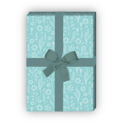 Schönes Blümchen Geschenkpapier mit Blumen Ton in Ton hellblau - G11866, 32 x 48cm
