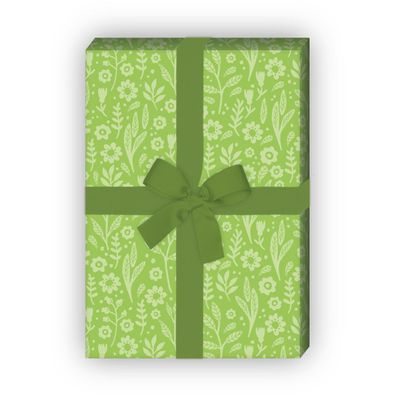 Schönes Blümchen Geschenkpapier mit Blumen Ton in Ton, Geschenkpapier, grün - G11865,