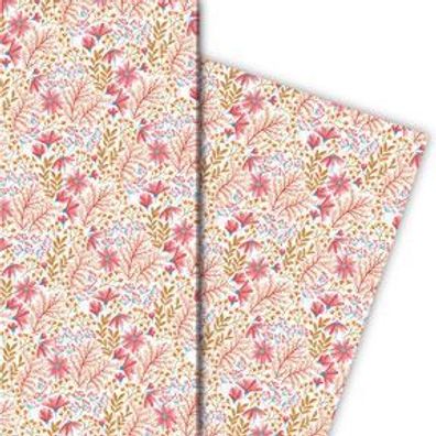 Schönes Blumen Geschenkpapier mit Frühlings Blumen, rosa klein gemustert - G9934