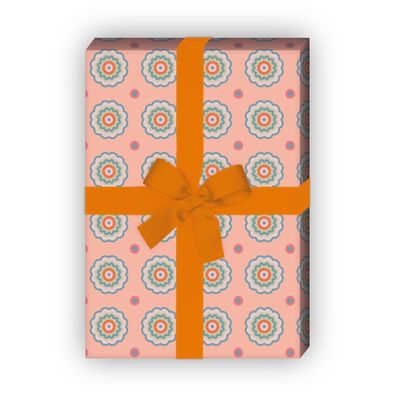 Schönes ethno Blumen Geschenkpapier Set, Dekorpapier, Musterpapier, rosa - G8767