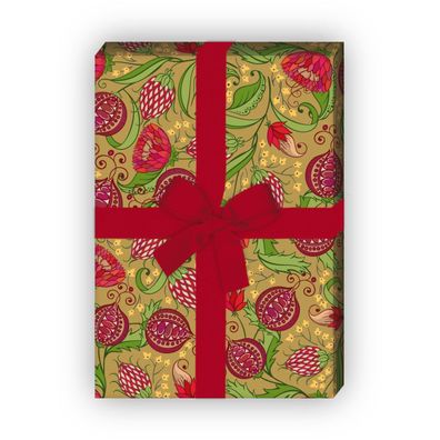 Schönes Geschenkpapier für liebevolle Geschenke mit Granatäpfeln, beige - G10257
