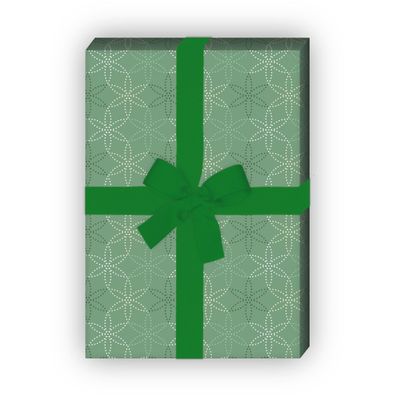Schönes Geschenkpapier mit gepunkteten Sternen Blumen, grün, Format - G8416, 32 x 48c