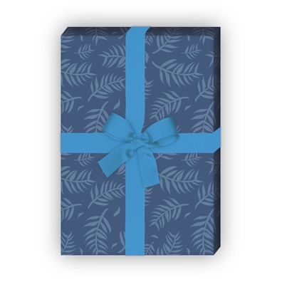 Schönes Geschenkpapier mit Palmen Zweigen, blau - G8369, 32 x 48cm