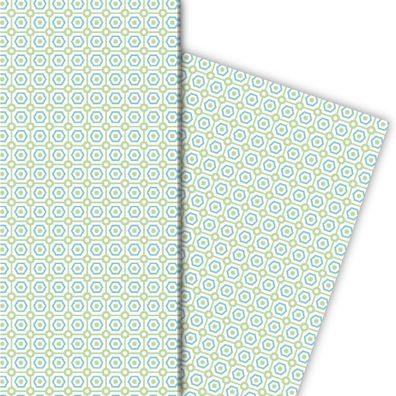 Schönes Geschenkpapier mit Retro Muster, grün - G4857, 32 x 48cm