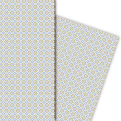 Schönes Geschenkpapier mit Retro Muster, hellblau, braun - G4856, 32 x 48cm